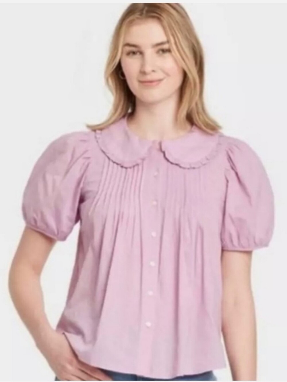 Universal Thread Lilac Puff-Sleeve Button Front Blouse